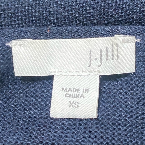 J Jill Open Front Cardigan Navy Silk Wool Blend Pocketed Sweater Minimalist XS - Picture 4 of 7